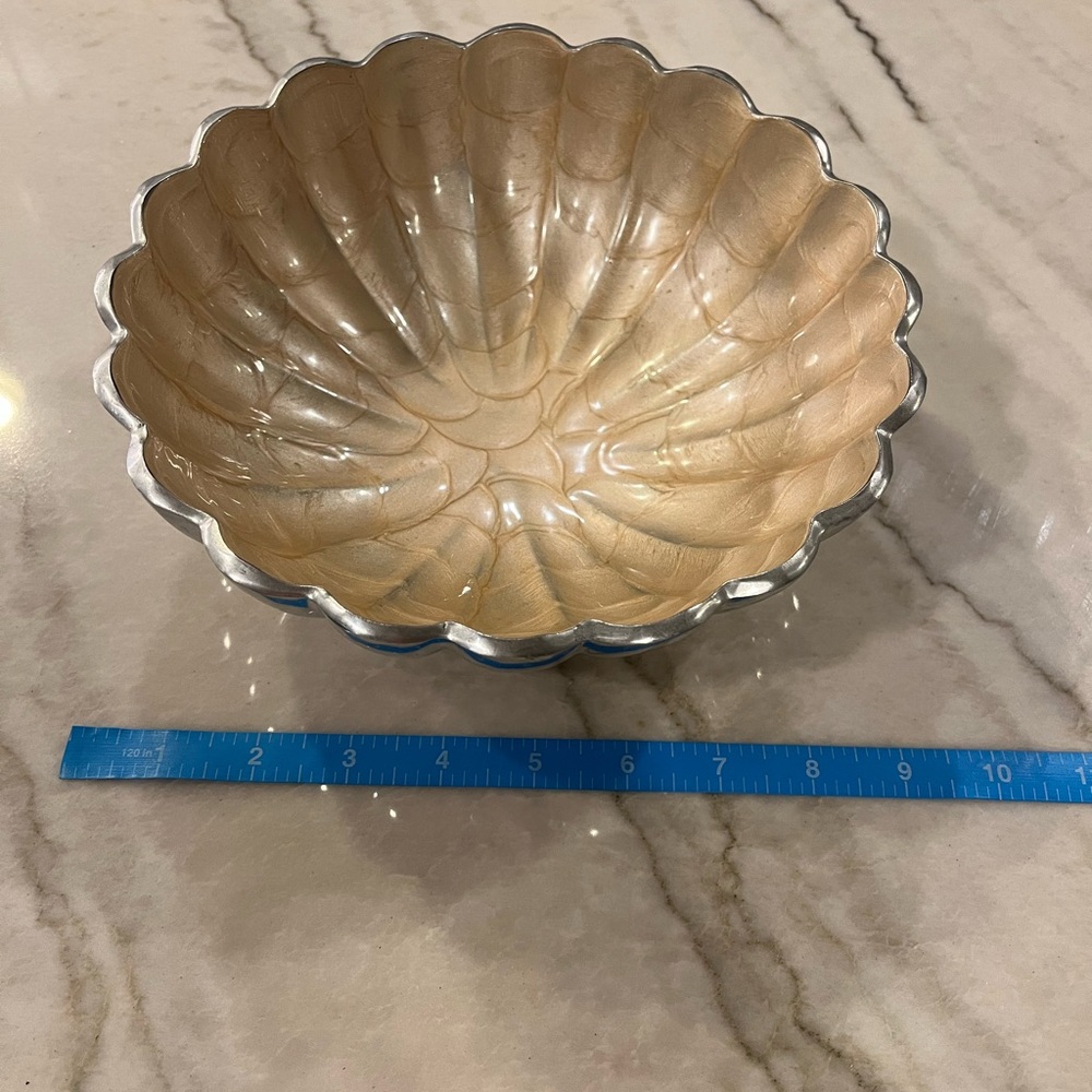 Elegant Cream and Silver Scalloped Bowl